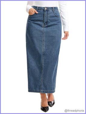 Womens Denim Maxi Skirt High Waist H Line Long Jean Skirt